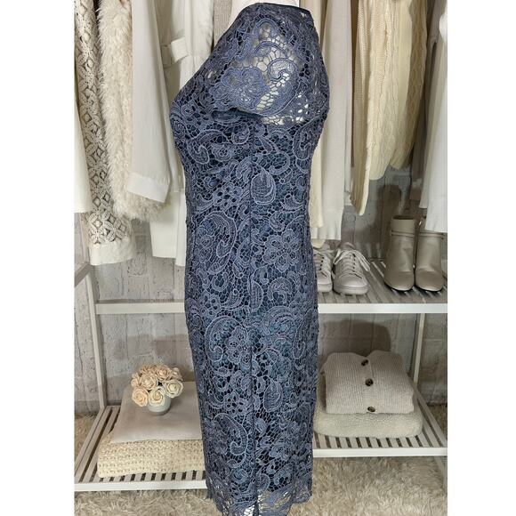 J S Collections Womens Size 8 Periwinkle Blue Lace Overlay Sheath Dress #0381 - Picture 2 of 15